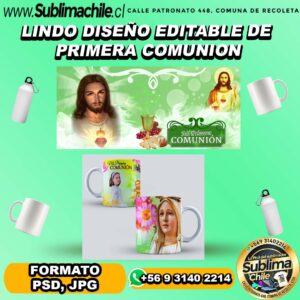 Lindo diseño editable de primera comunión para sublimar tazones - PSD,JPG