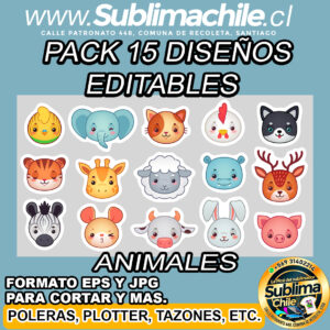 Pack 15 diseños de animales para sublimar - EPS y JPG