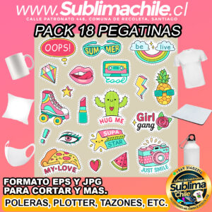 Pack 18 diseños editables de pegatinas para sublimar - JPG, EPS