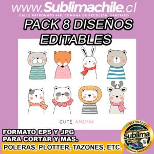 Pack 8 diseños de animales para sublimar - EPS y JPG