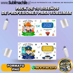 Pack de 10 diseños de profesiones para sublimar - PNG