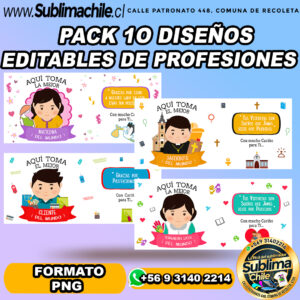Pack de 10 diseños de profesiones para sublimar tazones - PNG