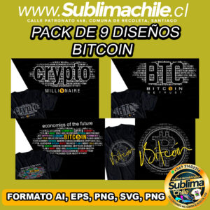 Pack diseños editables de bitcoin para sublimar poleras - AI, EPS, PNG, SVG, PNG