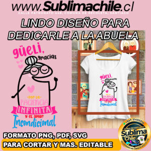 Lindo diseño editable para dedicarle a la abuela para sublimar poleras - PNG, PDF, SVG