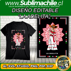 Un diseño editable de "la adelita" para sublimar poleras - AI, SVG, STUDIO, PNG, PDF, DXF