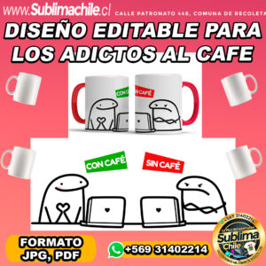 Un diseño editable para los adictos al café para sublimar tazones - JPG, PDF
