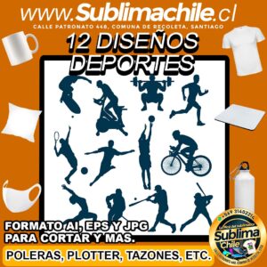 12 Diseños de Diversos Deportes para Sublimar - AI, JPG y EPS