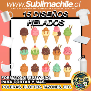 15 Diseños de Helados para Sublimar - AI, EPS y JPG