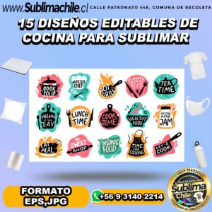 15 Diseños editables de cocina para sublimar - EPS,JPG