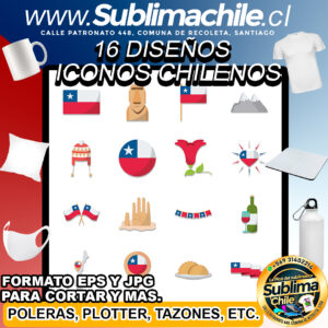 16 Diseños de Iconos Chilenos para Sublimar - JPG y EPS
