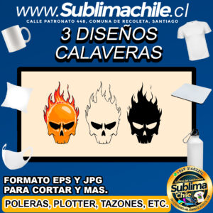 3 Diseños de calaveras para Sublimar - JPG y EPS