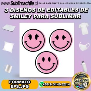 3 Diseños editables de smiley para sublimar - EPS,JPG