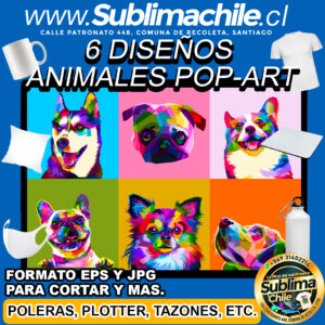 6 Diseños Animales Pop-Art para Sublimar - JPG y EPS