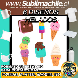 6 Diseños de Helados para Sublimar - AI, JPG y EPS