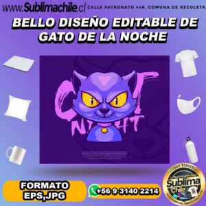 Bello diseño editable de gato de la noche para sublimar - EPS,JPG