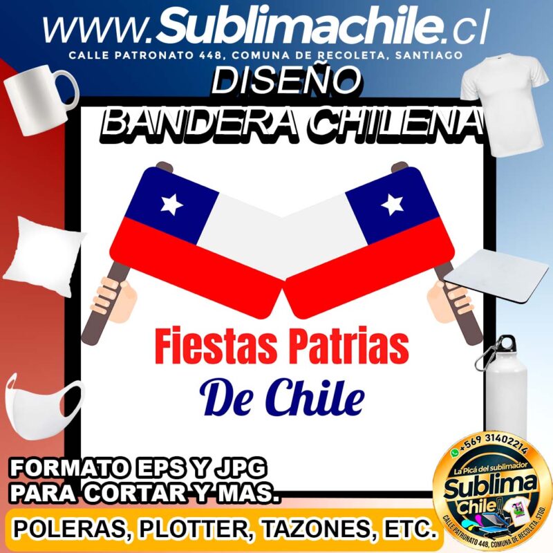 Diseno 2 Banderas Chilenas para Sublimar Editable EPS y JPG
