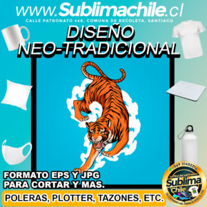 Diseño Neo Tradicional Tigre para Sublimar - EPS y JPG