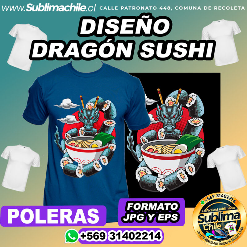 Diseno de Dragon Sushi para Sublimar en Poleras JPG y EPS