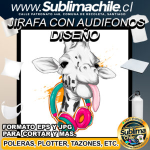Diseño de Jirafa con Audífonos para Sublimar - JPG y EPS