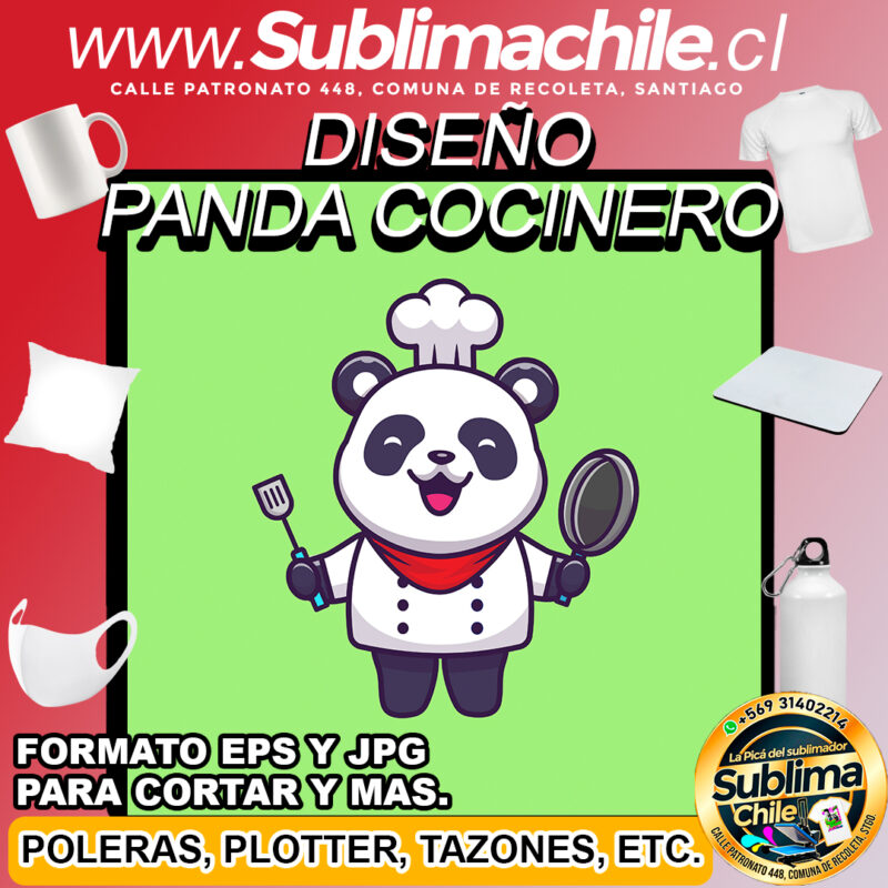 Diseno de Panda Cocinero para Sublimar JPG y EPS