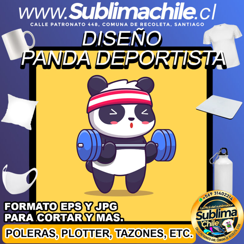 Diseno de Panda Deportista para Sublimar JPG y EPS