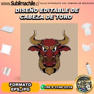 Diseño editable de cabeza de toro para sublimar - EPS,JPG