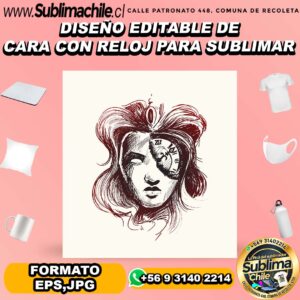 Diseño editable de cara con reloj para sublimar - EPS,JPG