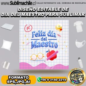 Diseño editable de dia del maestro para sublimar - EPS,JPG,AI