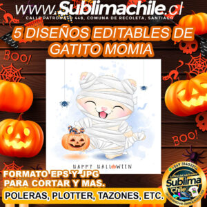 Diseño editable de gatito momia para sublimar - EPS, JPG