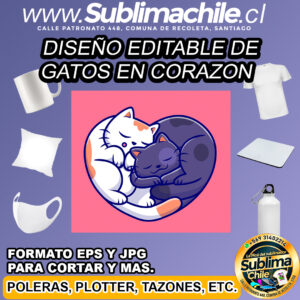 Diseño editable de gato en forma de corazon para sublimar - EPS, JPG