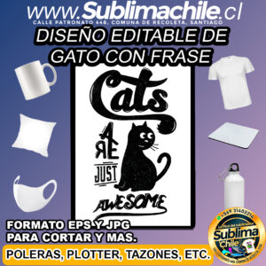 Diseño editable de gato negro para sublimar - EPS, JPG