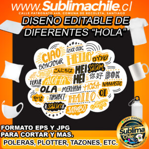 Diseño editable de "hola" distintos idiomas para sublimar - EPS, JPG
