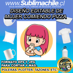 Diseño editable de mujer comiendo pizza para sublimar - EPS y JPG