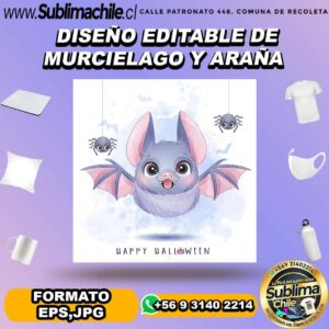 Diseño editable de murciélago y araña para sublimar - EPS,JPG