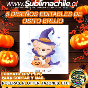 Diseño editable de osito brujo para sublimar - EPS, JPG