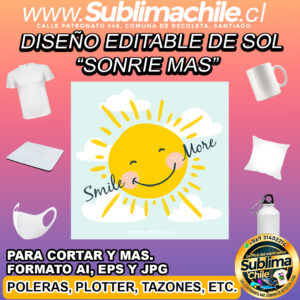 Diseño editable de sol "sonríe mas" para sublimar - AI, EPS Y JPG