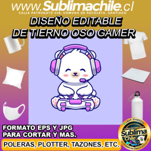 Diseño editable de tierno oso gamer para sublimar - EPS, JPG
