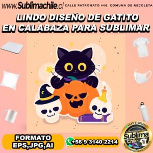 Lindo diseño de gatito en calabaza para sublimar - EPS,JPG,AI