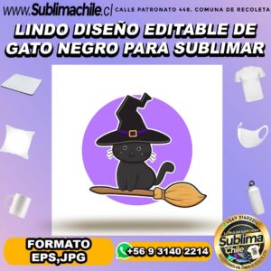 Lindo diseño de gato negro para sublimar - EPS,JPG