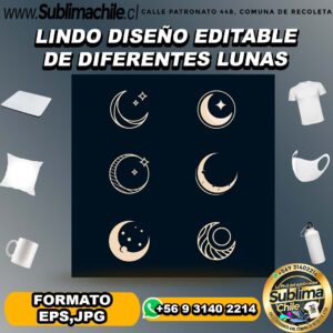 Lindo diseño editable de diferentes lunas para sublimar - EPS,JPG