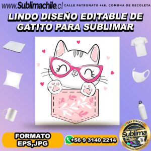 Lindo diseño editable de gatito para sublimar - EPS,JPG