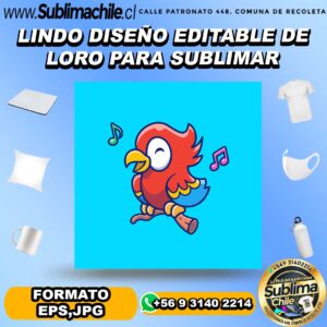 Lindo diseño editable de loro para sublimar - EPS,JPG