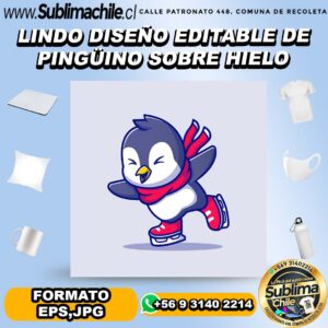 Lindo diseño editable de pingüino sobre hielo para sublimar - EPS,JPG
