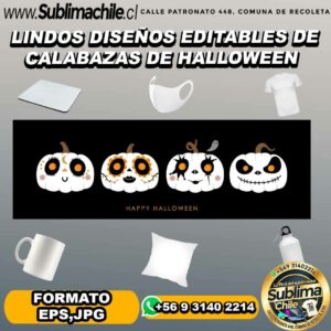Lindos diseños editables de calabazas de halloween para sublimar - EPS,JPG
