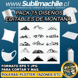 Pack 15 diseños editables de montañas para sublimar - EPS, JPG