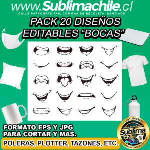 Pack 20 diseños editables de bocas animadas para sublimar - EPS, JPG