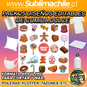 Pack 25 diseños editables de comida dulce para sublimar - EPS, JPG