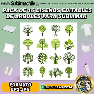 Pack de 16 diseños editables de arboles para sublimar - EPS,JPG