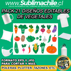 Pack de 21 diseños editables de vegetales para sublimar - EPS, JPG