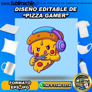 Un diseño editable de pizza gamer para sublimar - EPS, PJG